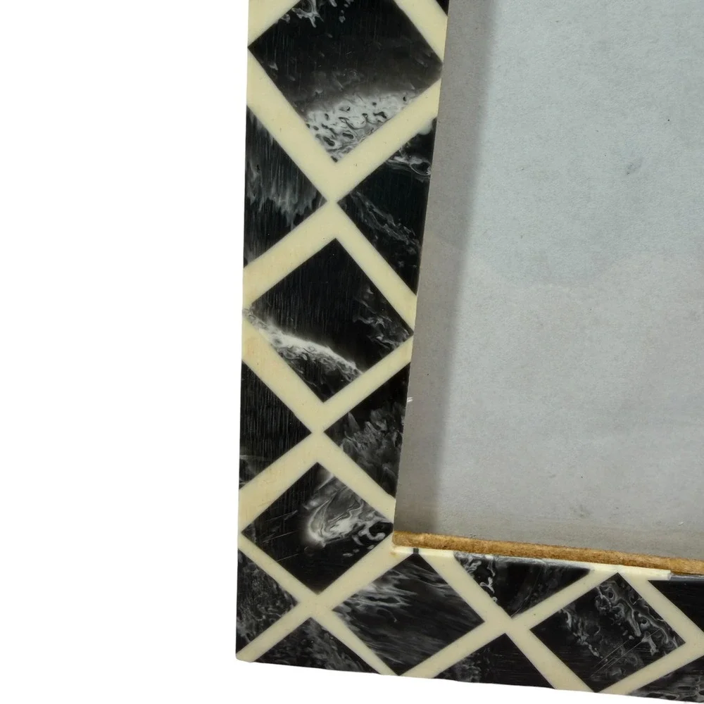 Bone Inlay Diamond Trellis Picture Frame Black Gray White 4x6 Tabletop Decor
